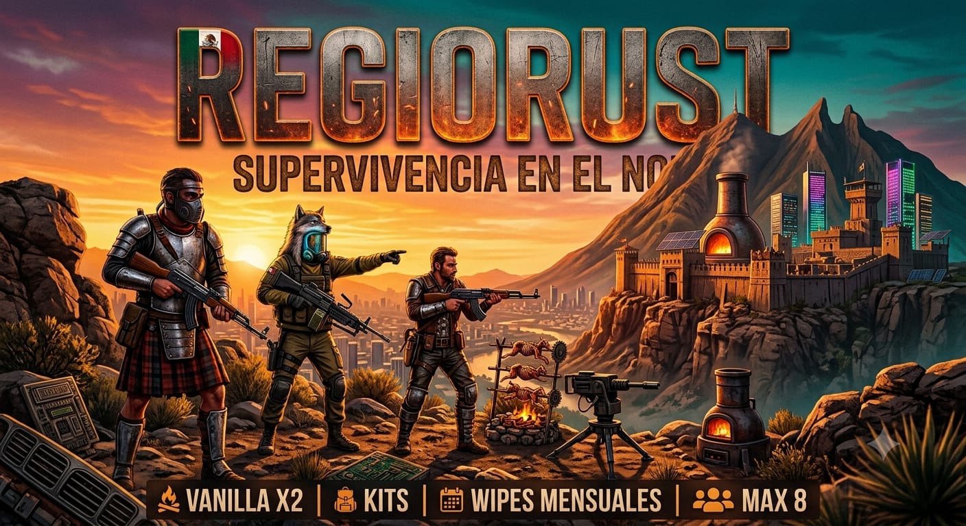 Баннер сервера REGIORUST | LATAM | PVP | MENSUAL | MAX 8 | ESP | NOOB | FRIEND